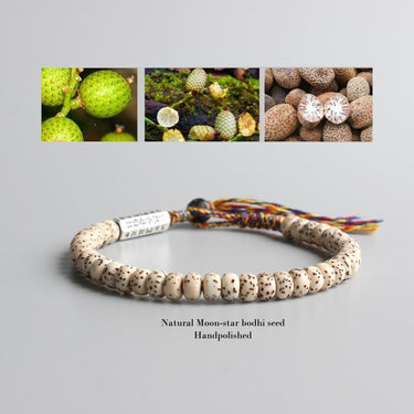 Ethnic Tibetan Buddhist MOON STAR Bodhi Beads & Carved 6 Syllable PEACE Bracelet